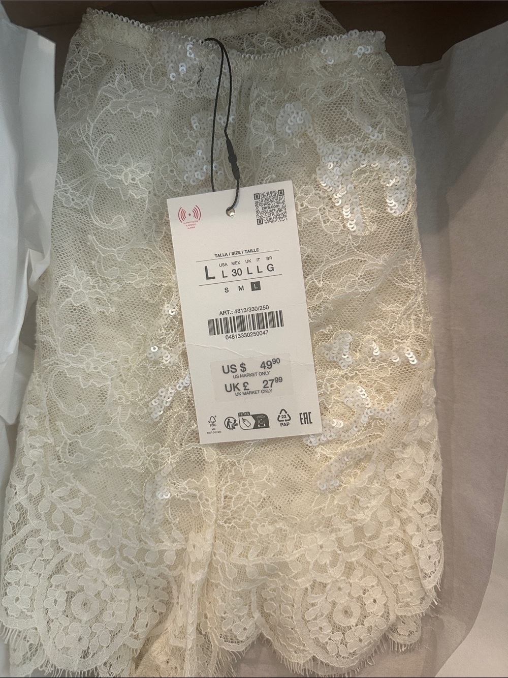 SEQUIN LACE SHORTS 
Zara Cream Lace Sleep Shorts - Picture 12 of 12